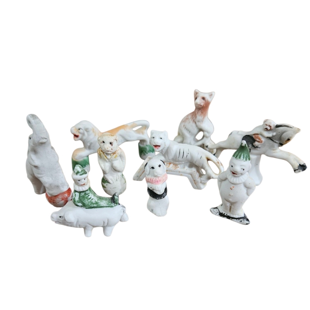 9 Vintage Bisque Circus Animals Figurines Made In Japan